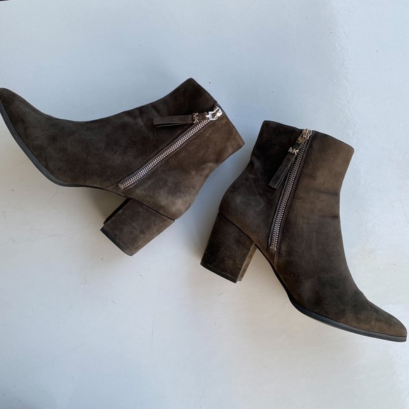 💕Michael Kors Suede Leather Pointed Toe Ankle Boots Booties Charcoal Dawson 8.5 - Picture 3 of 8